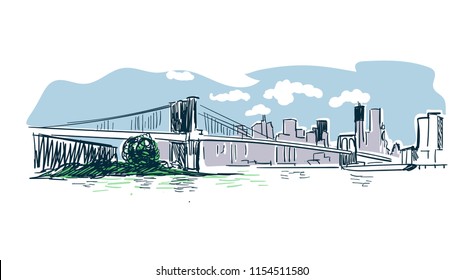 New York city vector sketch landscape line illustration skyline