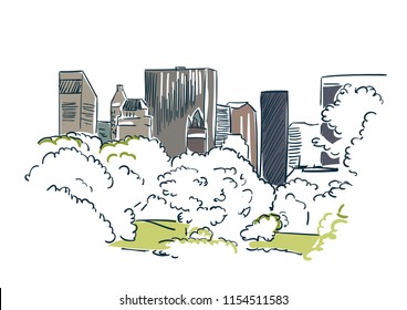 New York city vector sketch landscape line illustration skyline