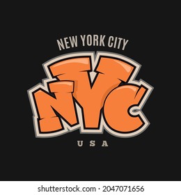 New York City vector text. Graffiti style hand drawn lettering. Can be used for printing on t shirt and souvenirs. Posters, banners, cards, flyers, stickers.