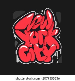 New York City vector text. Graffiti style hand drawn lettering. Can be used for printing on t shirt and souvenirs. Posters, banners, cards, flyers, stickers. Street art design.