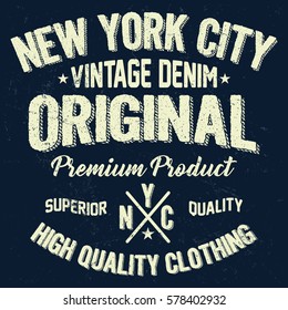 New york city vintage denim, high quality clothing typography, t-shirt graphics, vectors