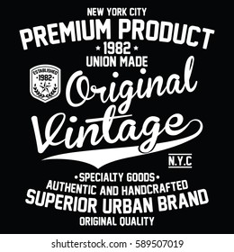 New York City vintage denim, superior urban brand, premium product typography, t-shirt graphics, vectors