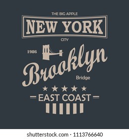 New York City Vintage T-Shirt Design Black And White. Vector.