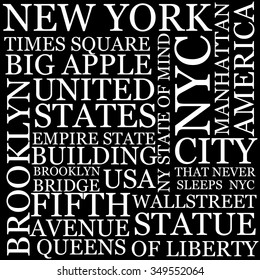 New York City wallpaper made of different signs. Vector art.