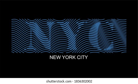 New York City Wave Line Typography – Modern Blue Wavy Text Graphic for Trendy Urban Design