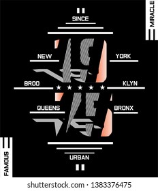 NEW YORK CITY/NYC.stock vector illustration/T-shirt hand drawn typography design graphy.shirt print