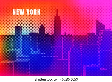 New York cityscape halftone Flat vector illustration