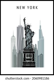 New York cityscape with Liberty statue - vector illustration