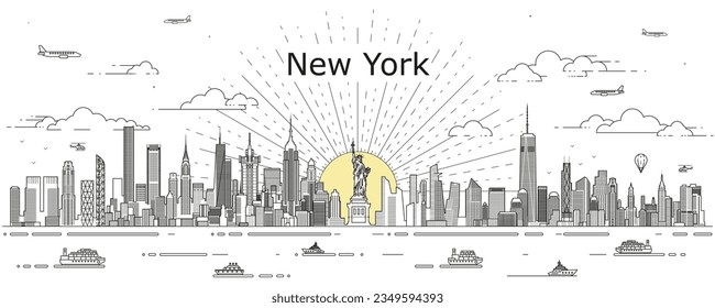 New York cityscape line art vector illustration svg