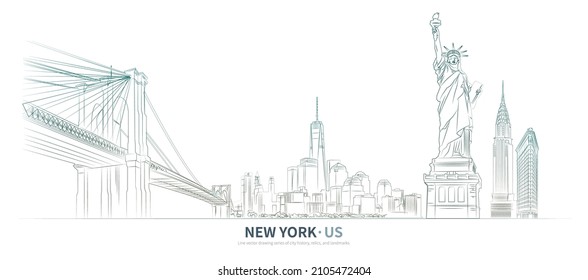 New york cityscape line drawing vector. sketch style landmark illustration 