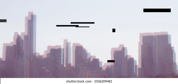 New York cityscape, Manhattan - view from Central Park. Vector  NYC  Trendy Glitch effect background. 