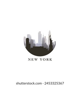 New York cityscape, vector gradient badge, flat skyline logo, icon. USA, NYC state city round emblem idea with landmarks and building silhouettes. Isolated abstract graphic