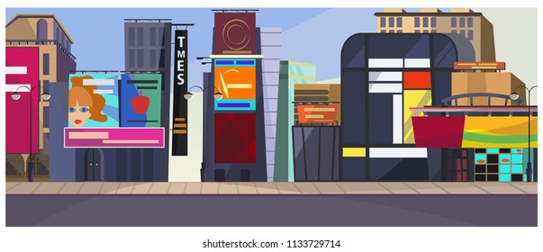 New York cityscape vector illustration. Modern city with different buildings and billboards. Big city concept