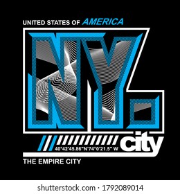 New York City.Vintage and typography design in vector illustration.clothing,apparel and other uses.Abstract design with the grunge and denim style. Vector print, typography, poster. Global swatches.