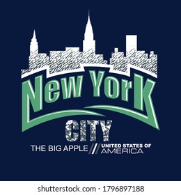 New York City.Vintage and typography design in vector illustration.clothing,apparel and other uses.Abstract design with the grunge and denim style. Vector print, typography, poster. Global swatches.