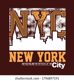 New York City.Vintage and typography design in vector illustration.clothing,apparel and other uses.Abstract design with the grunge and denim style. Vector print, typography, poster. Global swatches.