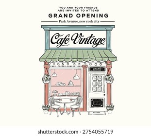New york coffee house vector design. Daily grind. Vintage street cafe graphic print design for t shirt, apparel, posters, background and others.