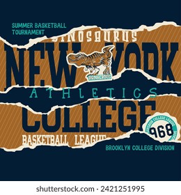 new york college basketball league, dinosaurus illustration print