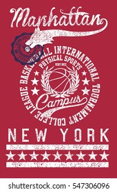 New york college basketball sports style graphic design vector art