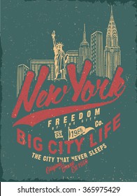 New York college drawing graphic. Quality tee print design