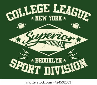 New York college league, sport division vector print and varsity. For t-shirt or other uses in vector.T shirt graphic