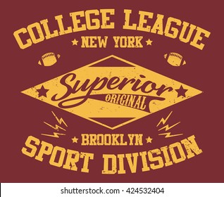 New York college league, sport division vector print and varsity. For t-shirt or other uses in vector.T shirt graphic