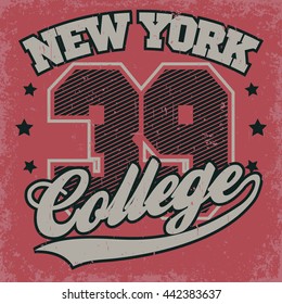 New York college print, Fashion Typography Graphics. Sport T-shirt Design. Vector
