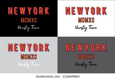 New york college slogan print, New york MCMXC varsity typography graphic.