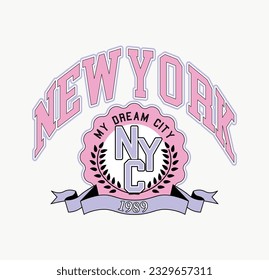 arte de ilustración de diseño de camisetas de la universidad de nueva york