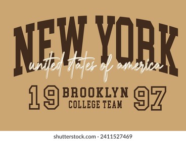 New York College Team, USA Print Graphic, New York Varsity Slogan,  Brooklyn Vector Graphic Design, Campus Slogan