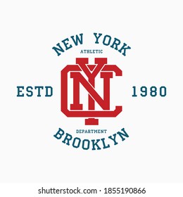 New York college typography for t-shirt. Brooklyn slogan tee shirt, sport apparel print. NYC vintage graphics. Vector illustration.