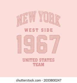 New york college varsity slogan print. College slogan typography print design. Vector t-shirt graphic or other uses.