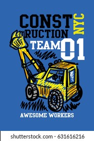 new york construction team,t-shirt print poster vector illustration