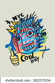 new york cool boy cartoon illustration vector design for kids