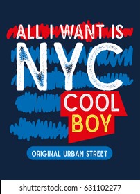 new york cool boy,t-shirt print poster vector illustration