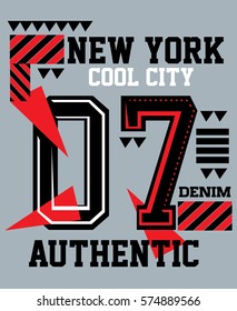 new york cool city authentic denim,t-shirt print poster vector illustration