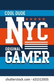 new york cool dude, gamer, t-shirt print poster vector illustration