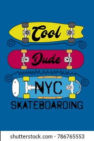 new york cool dude skateboarding,t-shirt print poster vector illustration