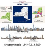 New York counties map and congressional districts since 2023 map. New York City, Albany (state