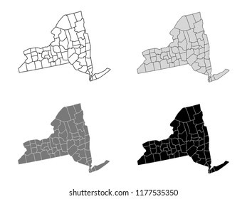 New York County Map (Gray, Black, White)
