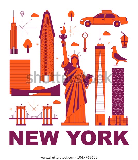 New York Culture Travel Set Famous Stock Vector (Royalty Free) 1047968638