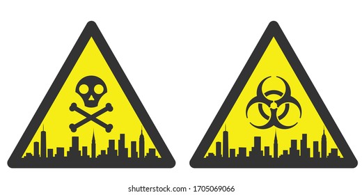 New York Danger Emergency Biological Hazard Signs and Skyline