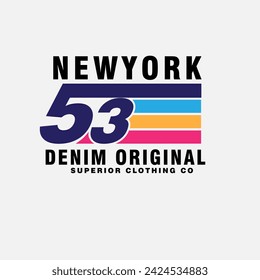 New york denim original typography colourful number college t shirt design