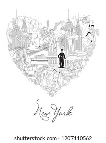 New York detailed Skyline. Travel and tourism background. Vector background. line illustration. Line art style