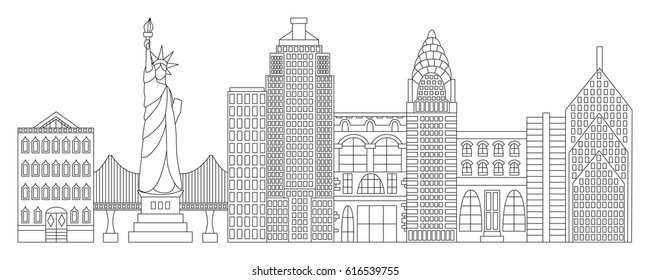 New York detailed Skyline. Travel and tourism background. Vector background. line illustration. Line art style