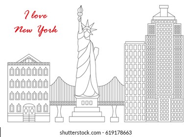 New York detailed Skyline. Travel and tourism background. Vector background. line illustration. Line art style