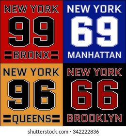 New York districts basketball Typography. Athletic T-shirt fashion graphics. Stylish printing design sportswear apparel. Concept modern style for different print production. NYC original wear. Vector