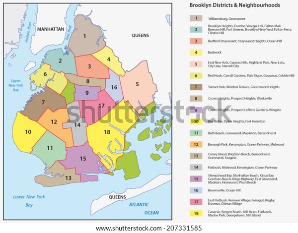 Neue York Bezirke Brooklyn Karte Stock Vektorgrafik Lizenzfrei