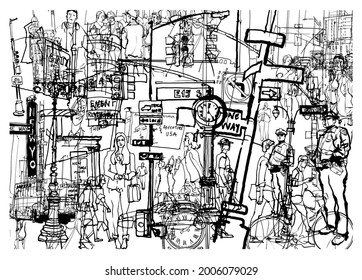 New York doodle with hand drawn elements and typical symbols of the city life - vector illustration