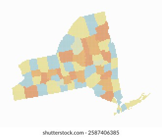 New York dotted map. Digital style map of the state on white background. New York shape with square dots. Colored dots style. Small size squares. Artistic vector illustration.